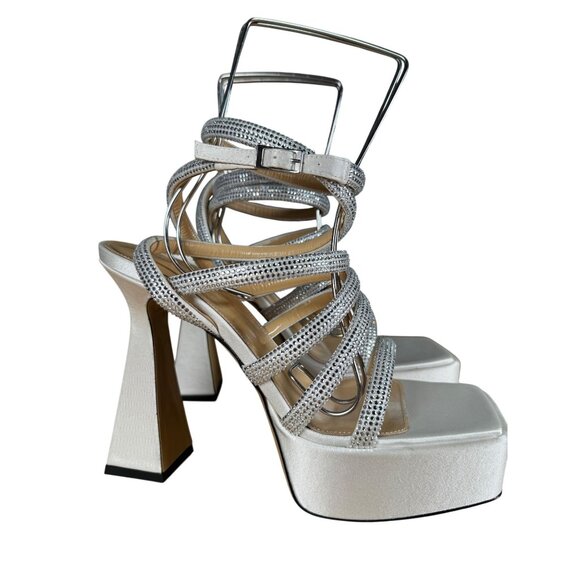 Mach & Mach Sydney 140MM Platform Sandals White Size 39.5 NIB - Picture 2 of 16